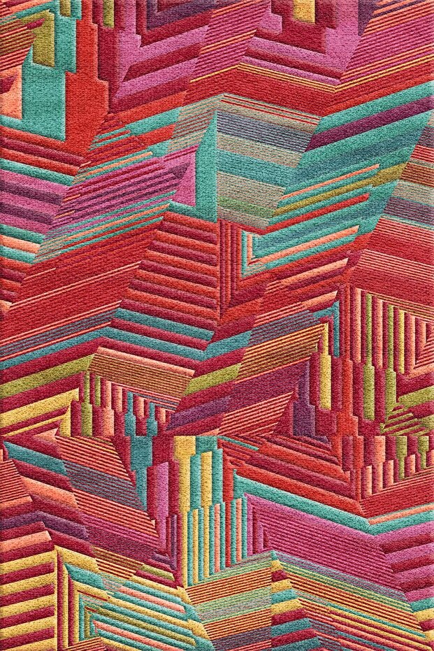 Aubrees Dekoratif Özel Tasarım Pamuk Taban Kaydırmaz Yıkanabilen Kadife Salon Halısı - 4