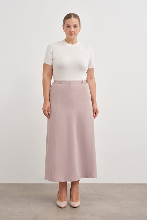 Düğmeli Düz Kalem Etek - 3