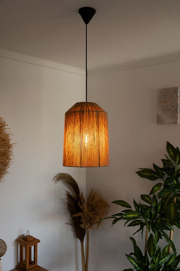 Bohem Avize Rustik Rattan Avize Hasır Avize Jüt Avize Doğal Silindir El İşçiliği Boho Chandelier - 4