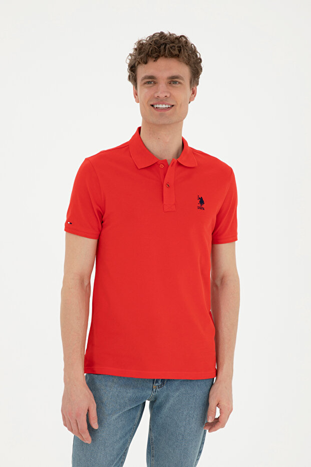 Men's Slim Fit Polo Neck Red Basic T-Shirt 50279581-Vr030