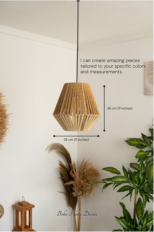 Bohem Avize Rustik Rattan Avize Hasır Avize Jüt Avize Doğal Silindir El İşçiliği Boho Chandelier - 2