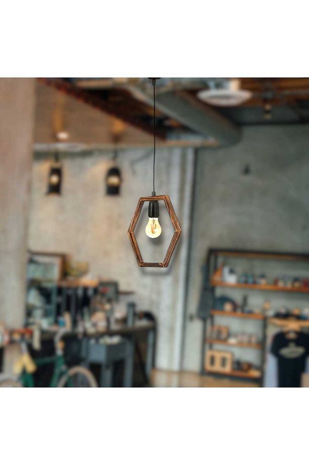 Kahverengi Ahşap Altıgen Petek 3lü Hexagon Avize - 4