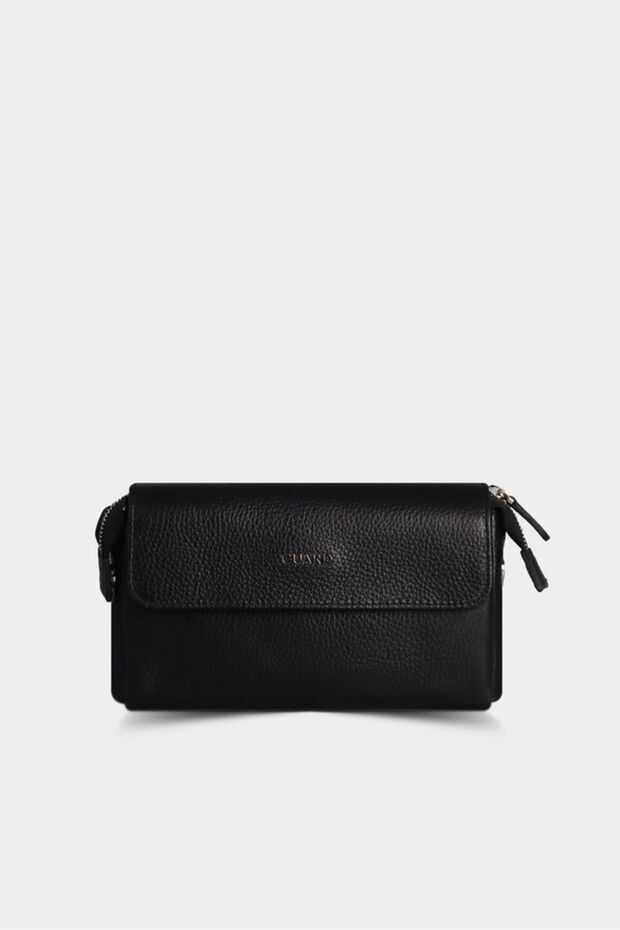 Black Placket Genuine Leather Handbag Men / Women P1835