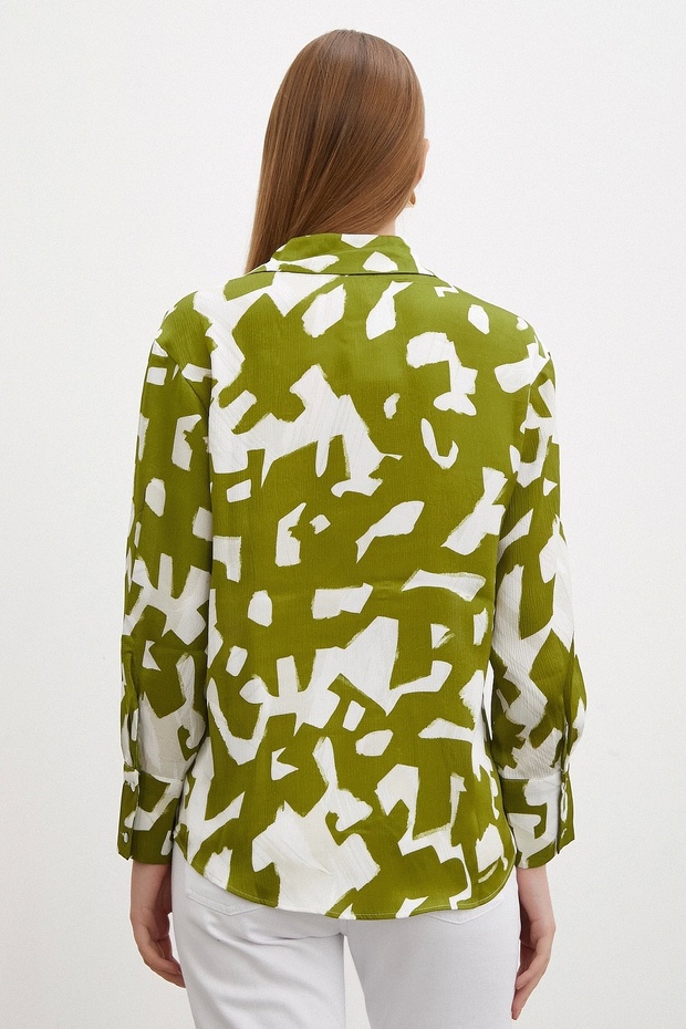 Green Geometric Patterned Shirt - 4