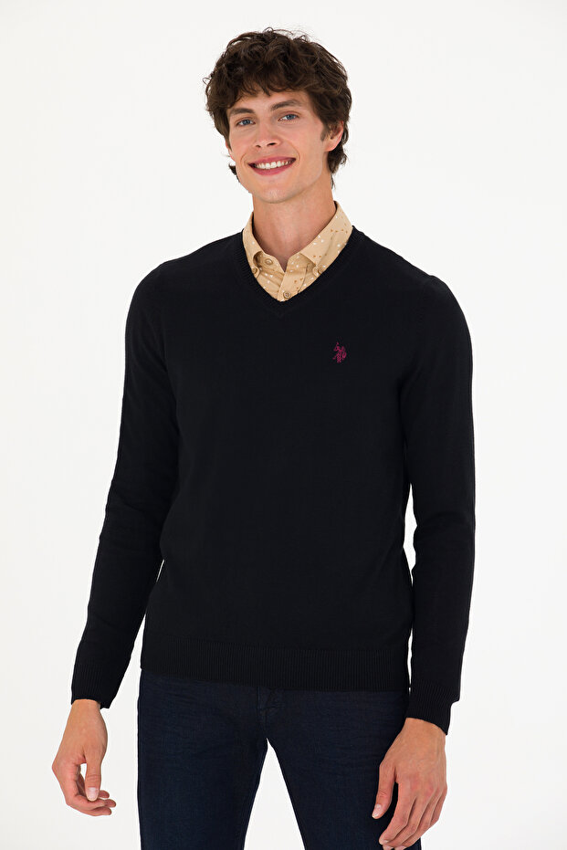 Men's Black V-Neck Sweater 50275819-Vr046