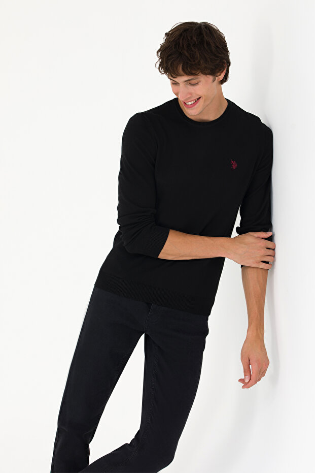 Men's Black Crew Neck Sweater 50275848-Vr046