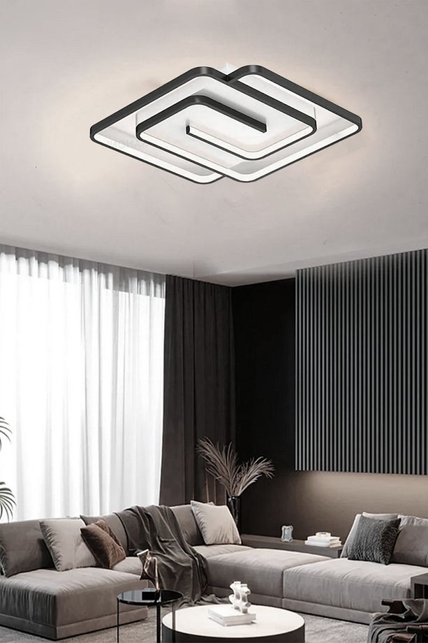 Labirent Model Tavan Led Avize,3 Renkli Led Avize,kumandalı Avize,kare Siyah Avize,plafonyer Avize - 5