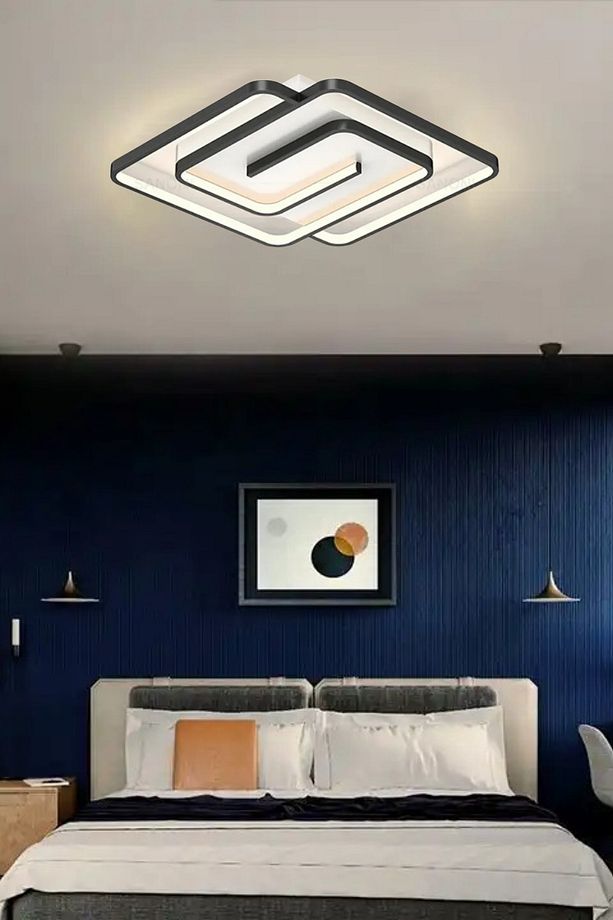 Labirent Model Tavan Led Avize,3 Renkli Led Avize,kumandalı Avize,kare Siyah Avize,plafonyer Avize - 3