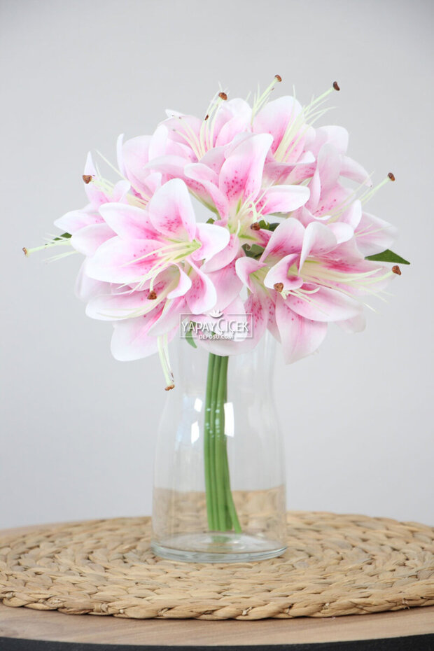 12Pcs Cipsolu Luxury Artificial Lily Bouquet 35 cm Powder Pink