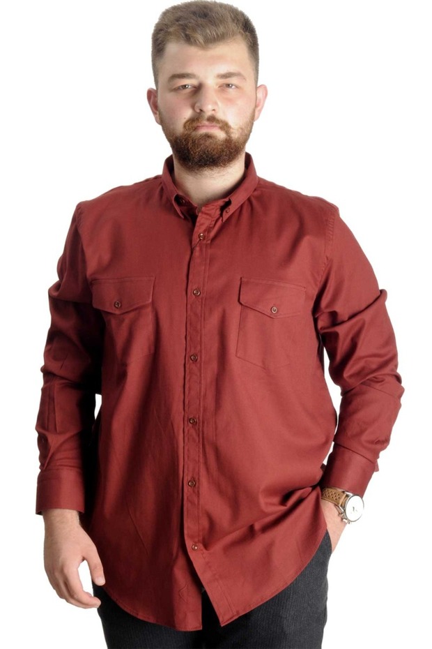 Mode Xl Large Size Shirt Gabardine Double Pocket Cover 20360 Claret Red