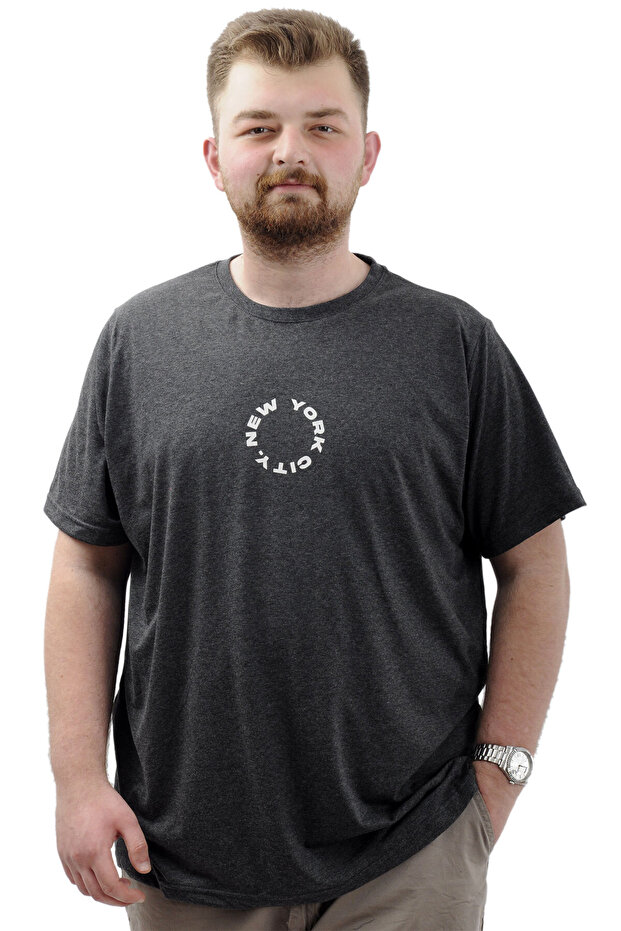 Mode XL Large Size Men's Printed T-Shirt Crew Neck Cotton New York U24081 Anrtamelanj