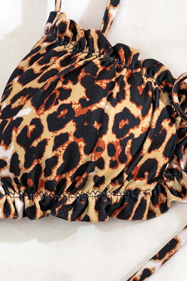 Leopard Patterned Tied String Bikini Top - 6