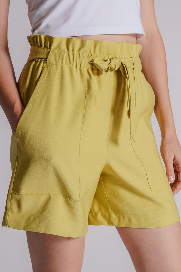 Kadın Yandan Takma Cepli Beli Lastikli Jogger Şort Lime - 5