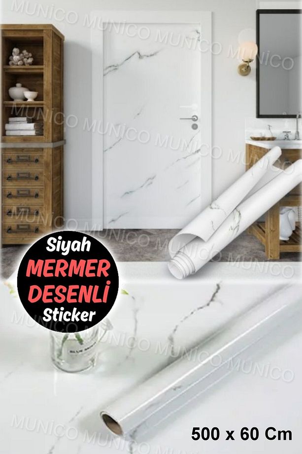 5 Metre x 60 Cm Beyaz Mermer Desenli Yapışkanlı PVC Kaplama - Ev ve Mutfak İçin Modern Dekorasyon - 2