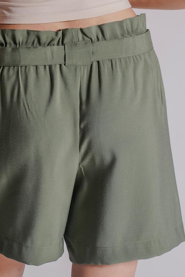 Kadın Yandan Takma Cepli Beli Lastikli Jogger Şort Haki - 6