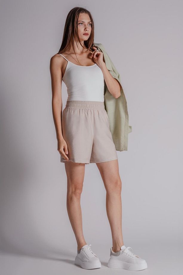 Kadın Beli Lastikli Jogger Şort Taş - 2