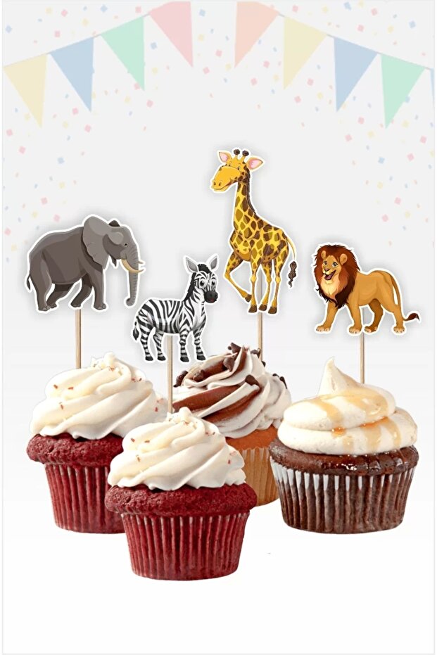 Safari Birthday Cupcake Toothpick Ornament **thick Paper