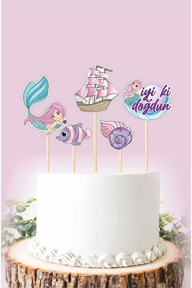 Mermaid Happy Birthday Cake Toothpick Ornament - * Thick Paper