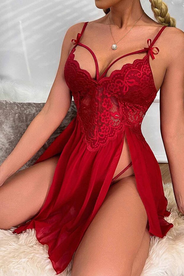 Stílusos csipke hálóing oldalsó lábszárral - 1