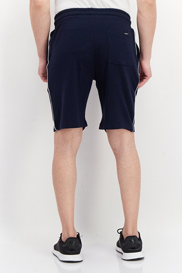Men Drawstring Plain Basic Shorts, Navy Blue - 2