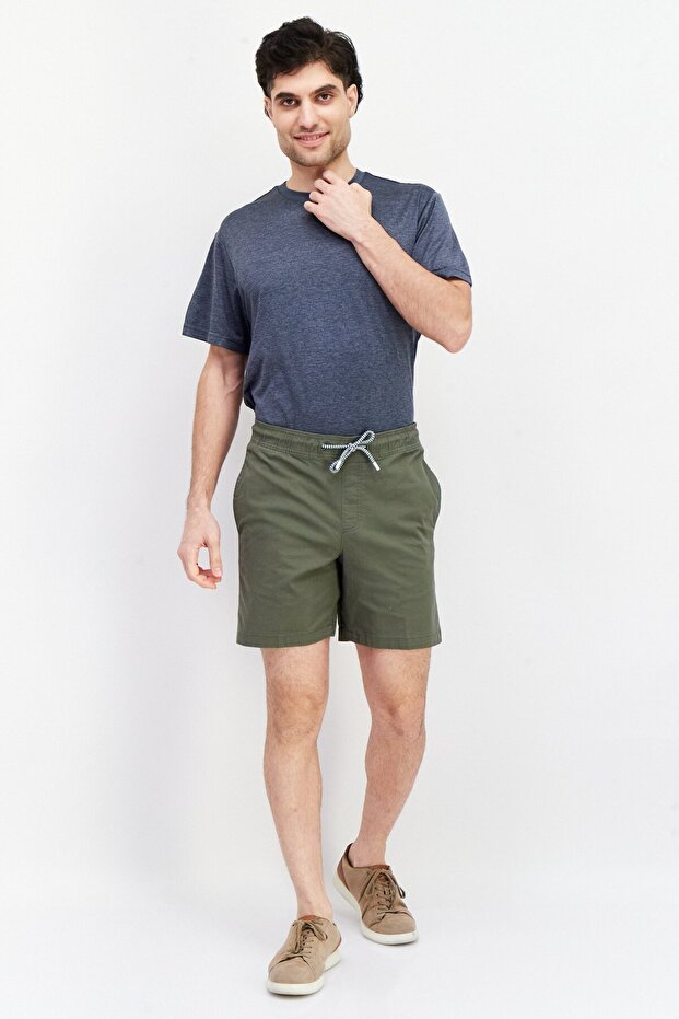 Men Drawstring Solid Basic Shorts, Sage Green - 4
