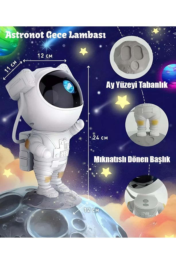 Astronot Projektör Led Işık Lazer Galaxy 360 Yıldız Projeksiyon Aurora Bulutsusu Çocuk Gece Lambası - 3