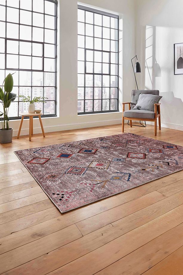 Dijital Baskılı İskandinav Etnik Model Yıkanabilir Yolluk Mutfak Salon Halısı, İSKANDİNAV-36-BORDO, - 4