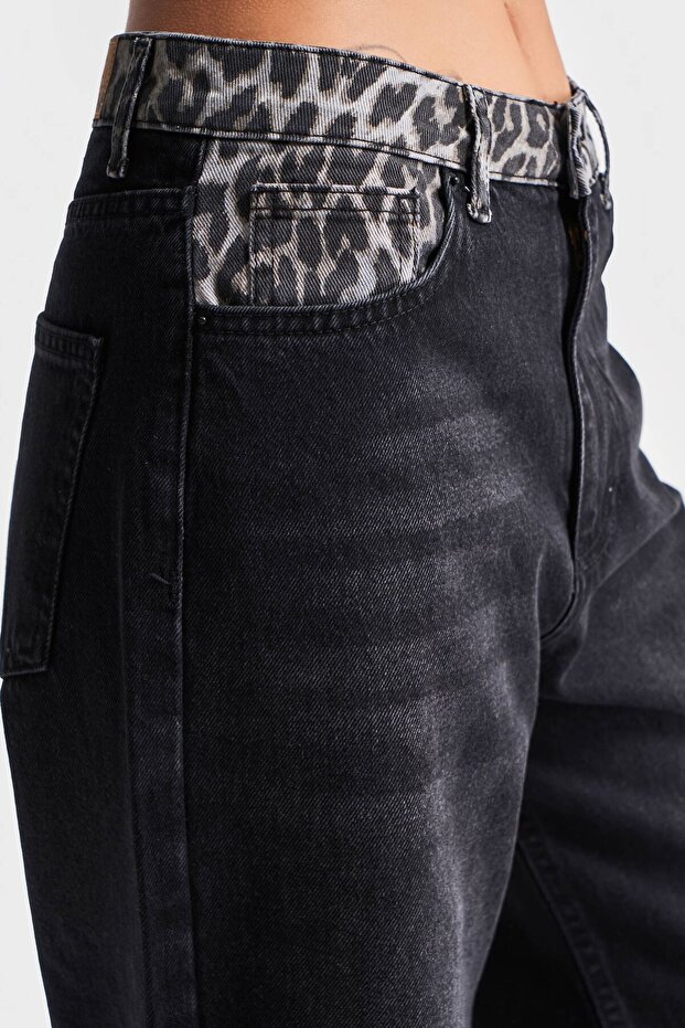 Női sötét füstölt színű 2w41 Midrise Wideleg leopárdmintás farmer - 3