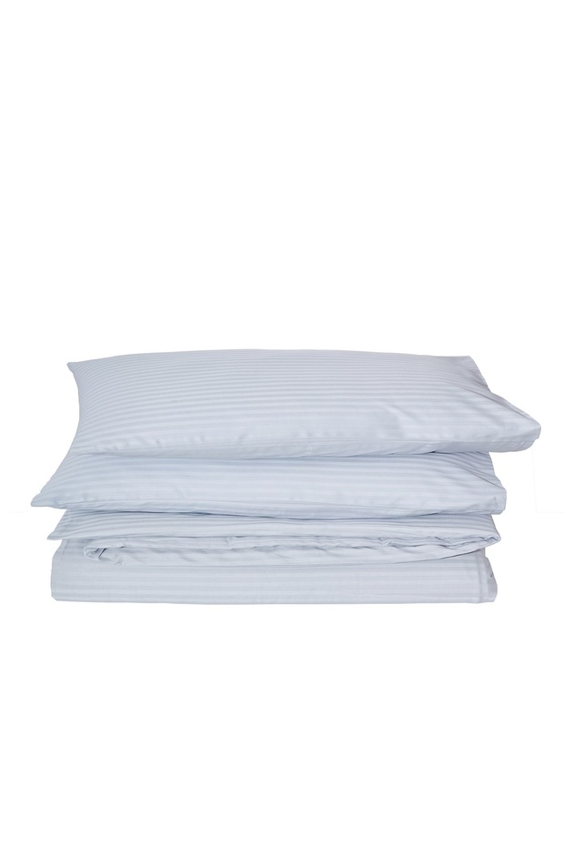 Single Striped Cotton Satin Duvet Cover Set / Light Gray