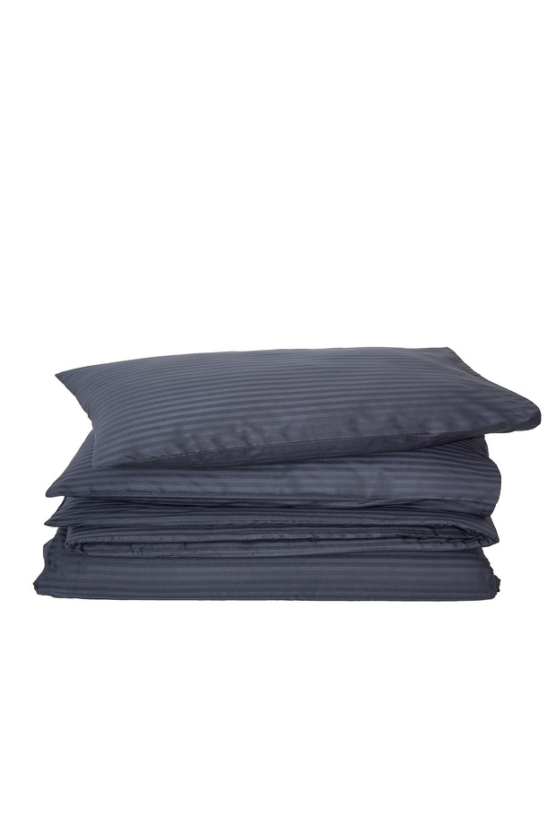 Single Striped Cotton Satin Duvet Cover Set / Anthracite