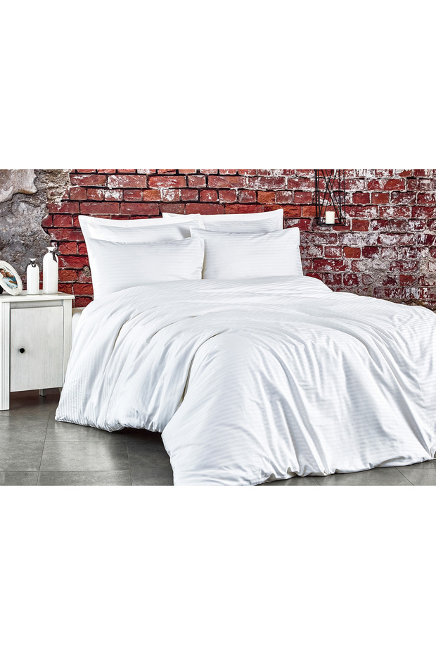 Double Striped Cotton Satin Duvet Cover Set