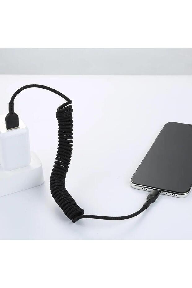 Ca-6410 Iphone 1.8m Qc4 Ledli Şarj Kablosu Elastik - 2