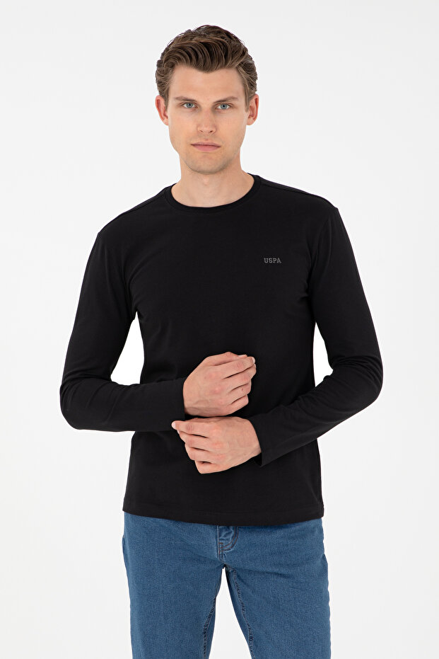 Men's Slim Fit Crew Neck Black Basic Sweatshirt 50298246-Vr046