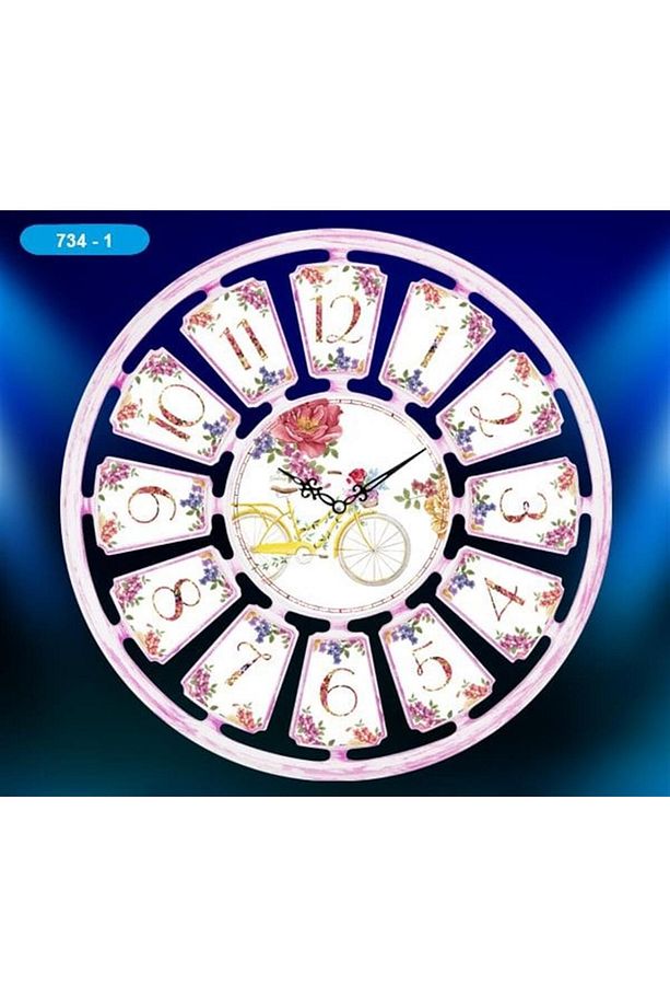 734-1 Dekoratif Sarı Bisiklet Salon Tipi Duvar Saati 55cm - 1