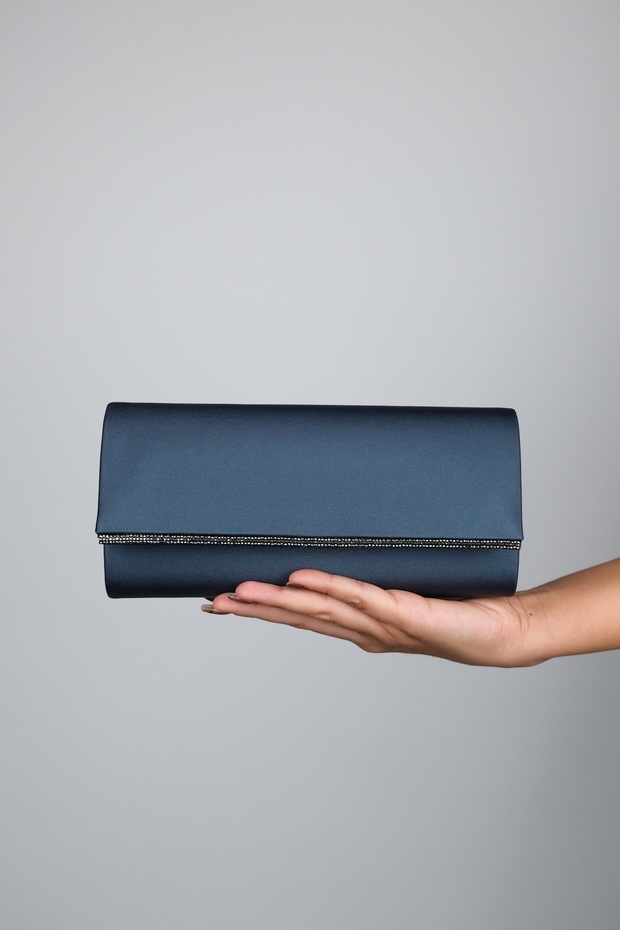 Torebka wieczorowa damska Maria Navy Satin Platinum Stone - 3