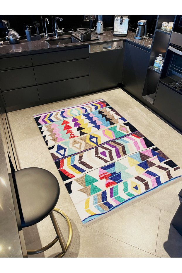 South Collection Multicolored Mixed Geometric Shapes Patterned Modern Decorative Carpet 13