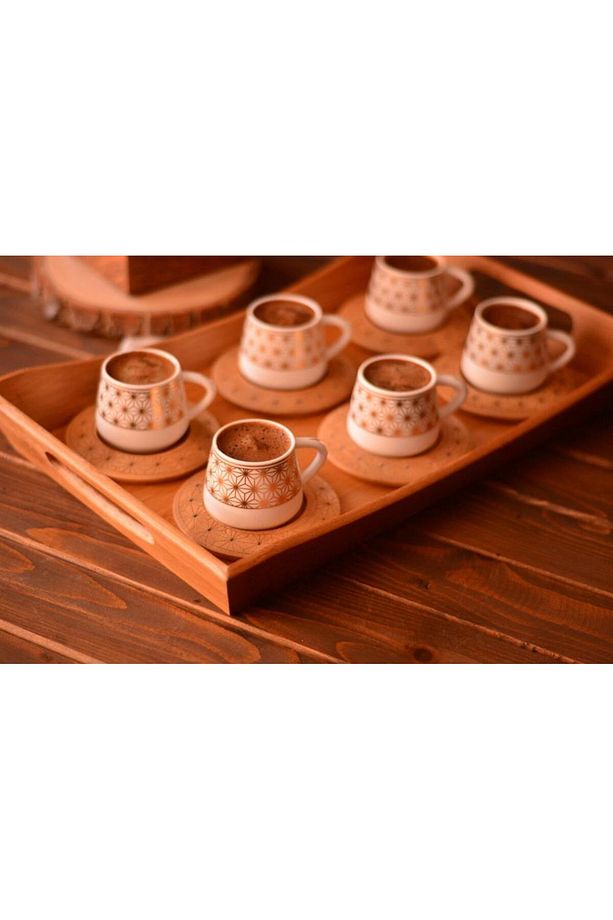 B0930 Nakkaş 6 Kişilik Kahve Fincan Takımı Seti Desen Altlıklı - 2