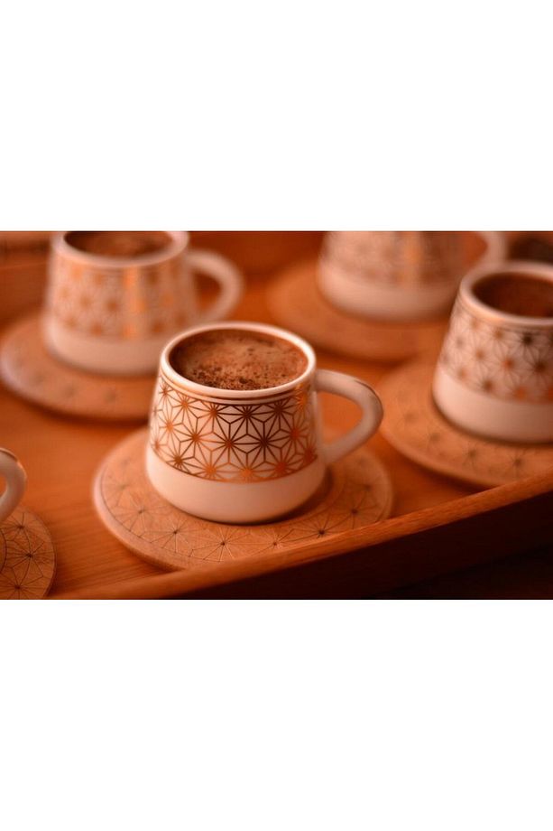 B0930 Nakkaş 6 Kişilik Kahve Fincan Takımı Seti Desen Altlıklı - 1
