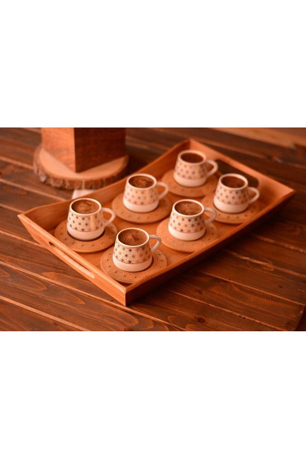 B0930 Nakkaş 6 Kişilik Kahve Fincan Takımı Seti Desen Altlıklı - 3