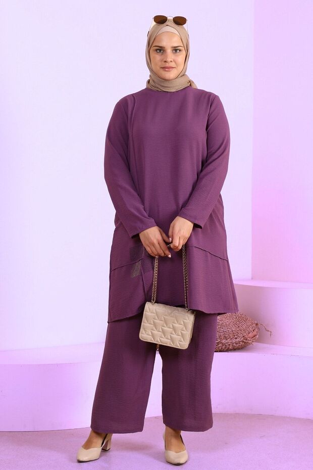 Women's Hijab Suit Large Size 2 Piece Set Hijab Combination Plum
