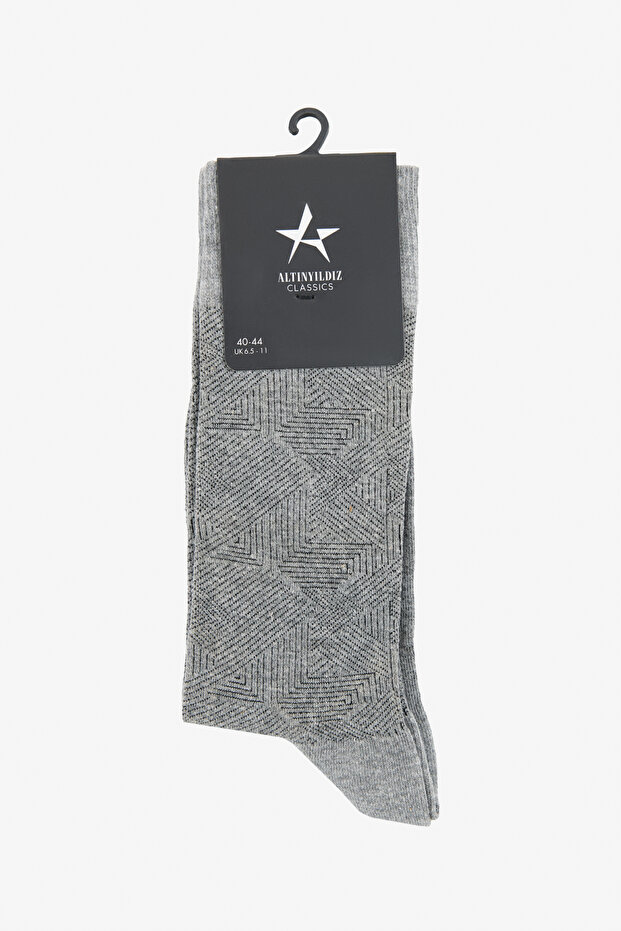Men's Grey-Black Patterned Single Socks - 1