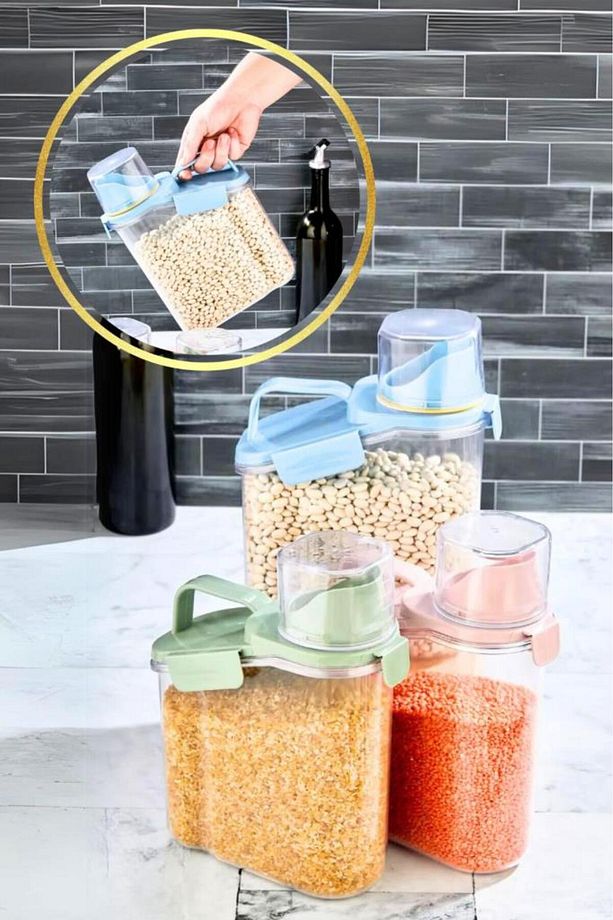 Çok Fonksiyonlu Un, Bakliyat, Deterjan Saklama Kabı (Contalı Sızdırmaz) 1800 ml 3'lü Set - 8