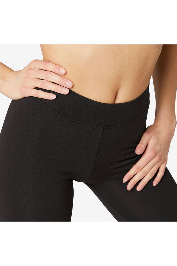 Kadın Siyah Regular Pamuklu Spor Taytı 500 - Pilates - 4