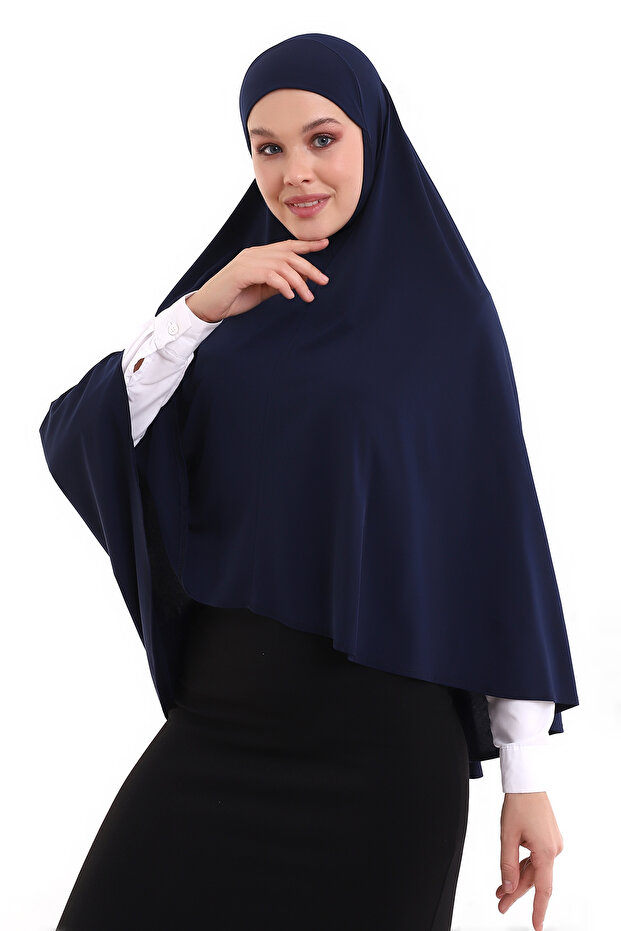 وشاح سوفليه من القطن الممشط بدون أكمام، موديل ماليزي عملي باللون الأزرق الداكن