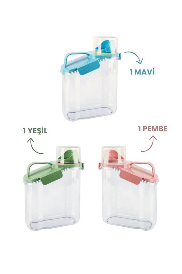 Çok Fonksiyonlu Un, Bakliyat, Deterjan Saklama Kabı (Contalı Sızdırmaz) 1800 ml 3'lü Set - 2