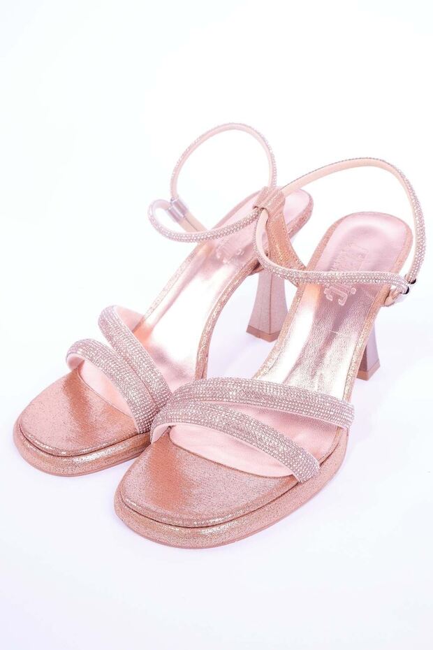 Çift Bantlı Taşlı Topuklu Ayakkabı - 6