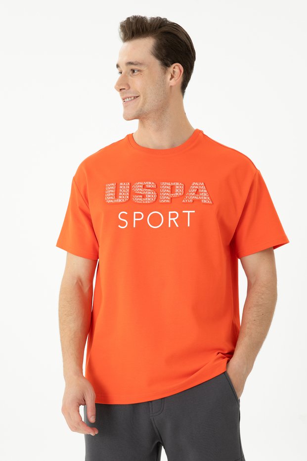 Men's Orange Comfort Crew Neck T-Shirt 50270729-Vr181