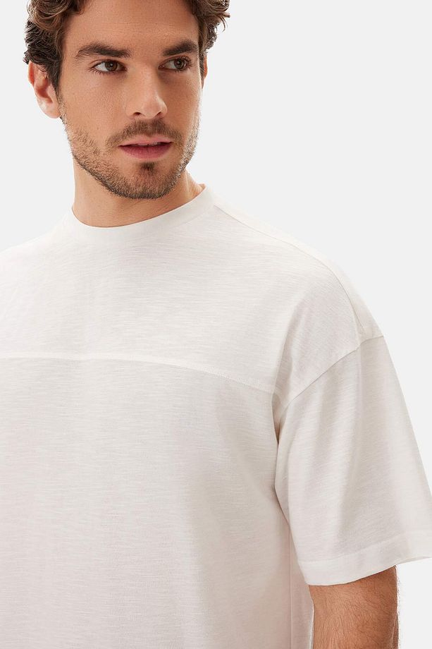 Ekru Bıs Yaka Flamlı Tişört Şort Pijama Takımı - 6