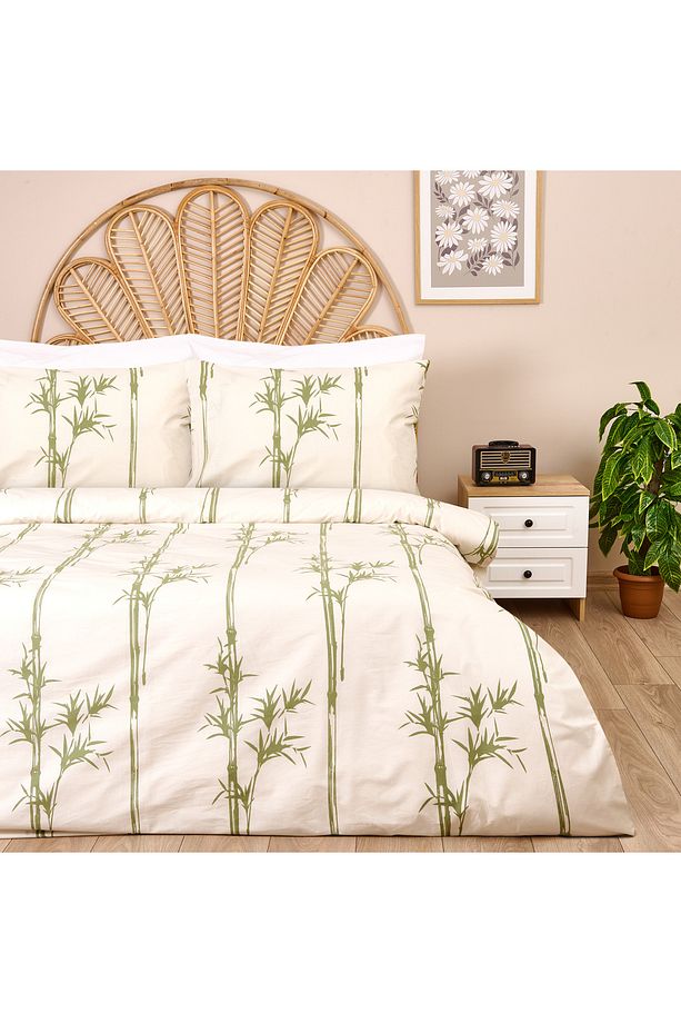Soft Blad Çift Kişilik Nevresim Takımı - Ekru / Yeşil - 1