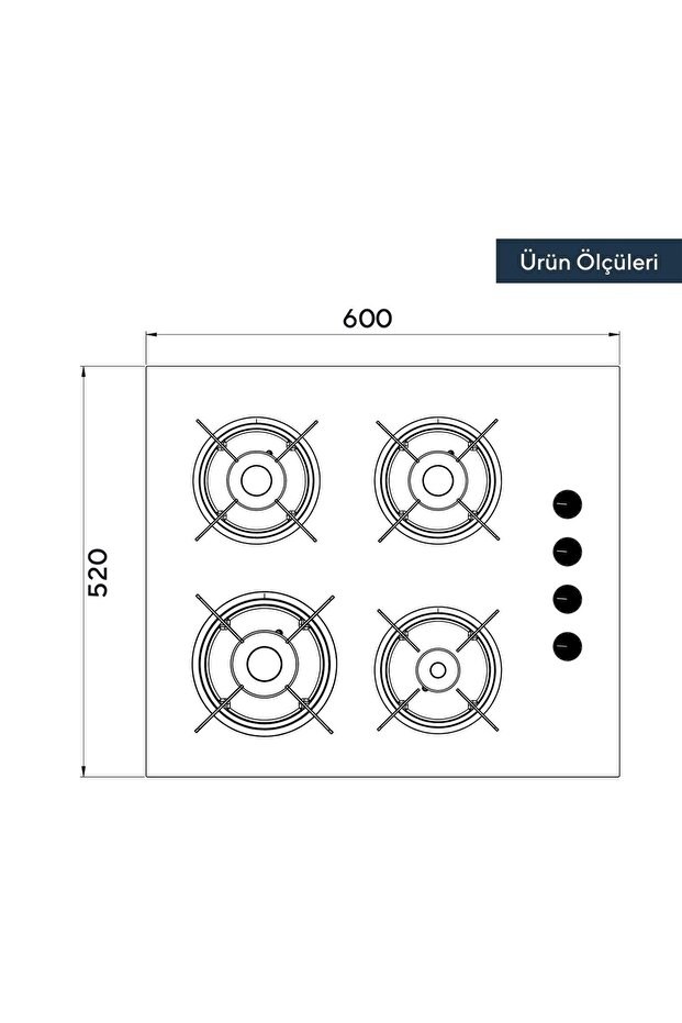 KO-40 TAHDF Camlı Ankastre Ocak - Beyaz - 3